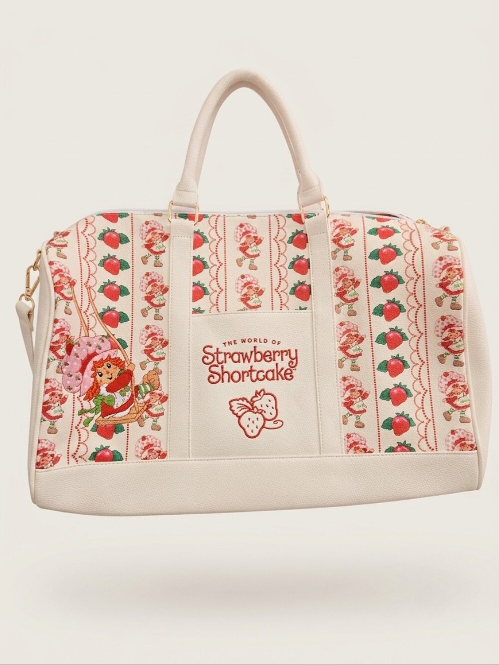 New Strawberry Shortcake Shoulder Tote Bag — Embroidered Weekend Duffle - Picture 5 of 6